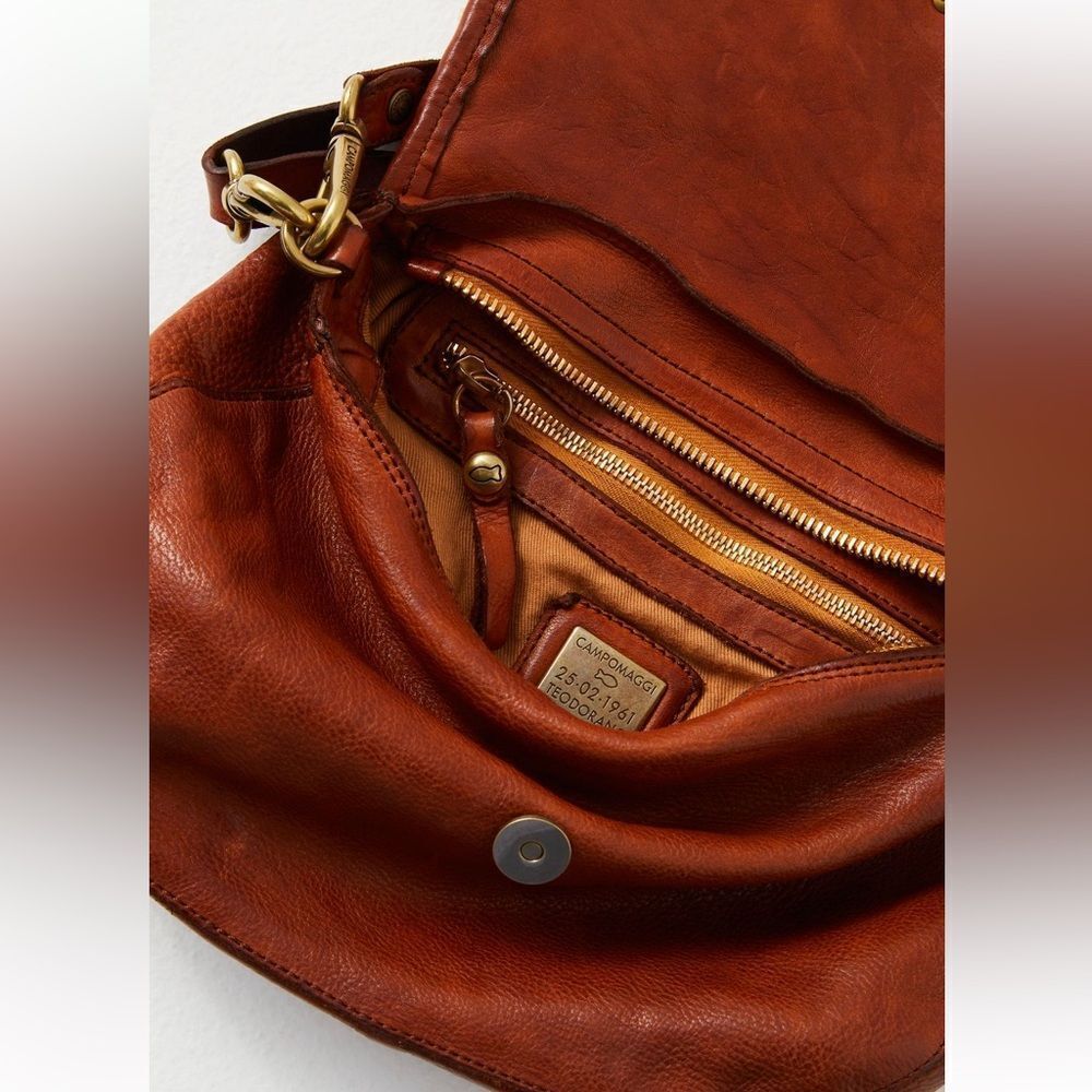 Campomaggi x Free People Salvatore Shearling Trim Leather Shoulder Bag in Cognac - Picture 5 of 15